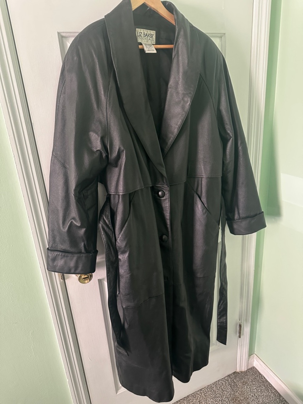 Liz Baker Black Leather Trench with Shawl Collar